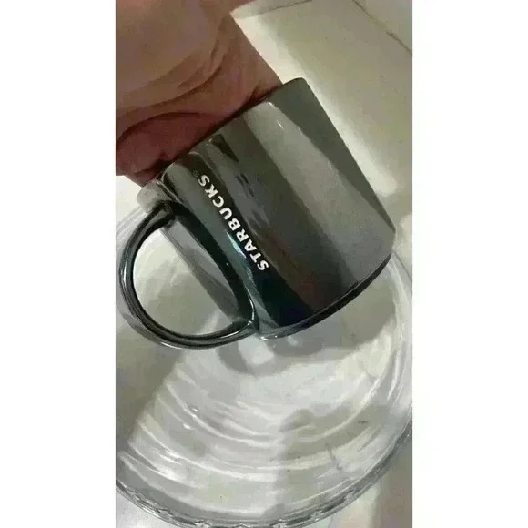 Starbucks 2013 Gray 14oz Gunmetal Embossed Iridescent Metallic Coffee Mug Cup - Picture 5 of 9